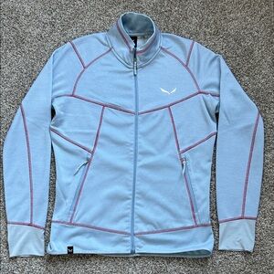 Women's Salewa Full Zip Polarlite Light Blue Jacket w Red Stitching, Medium